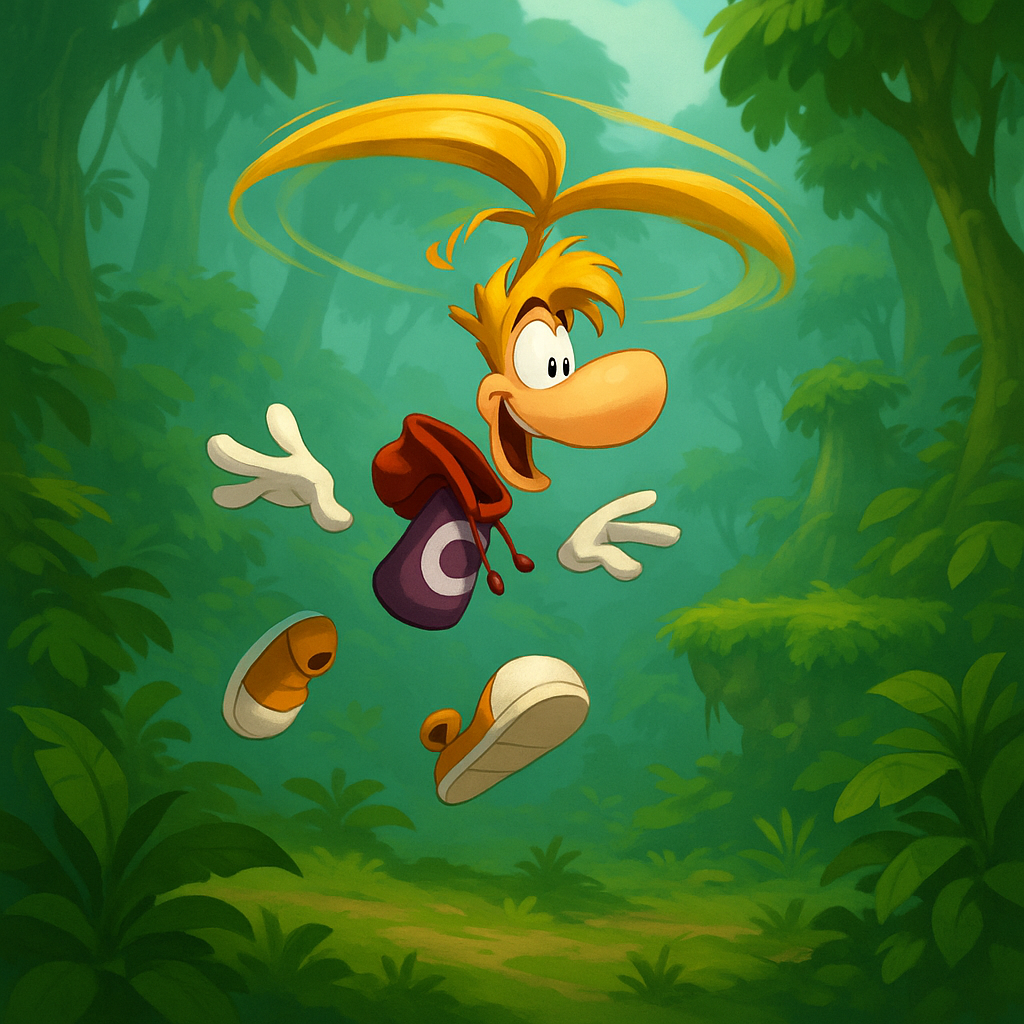 AI-generated image of Rayman sliding down frosting in a Fiesta Run level.